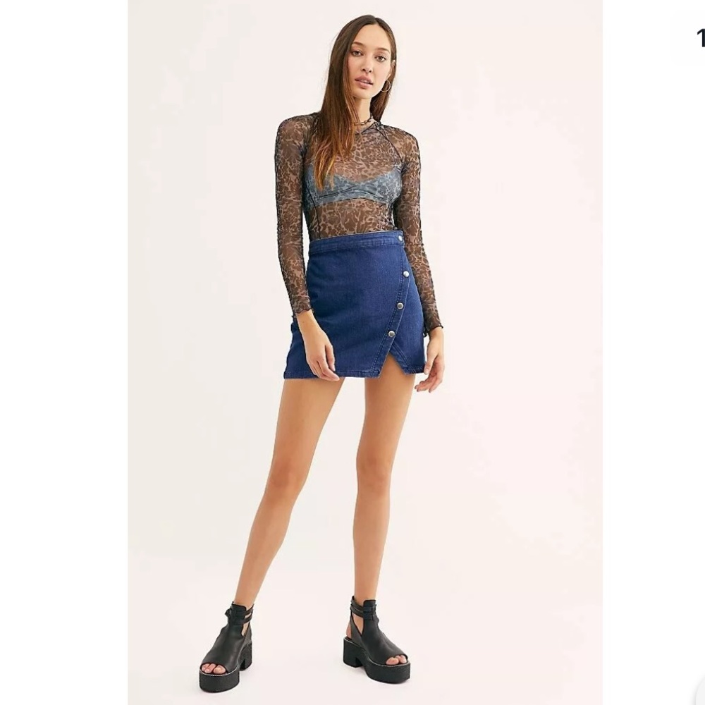 We the free Notched Denim Mini Wrap Skirt